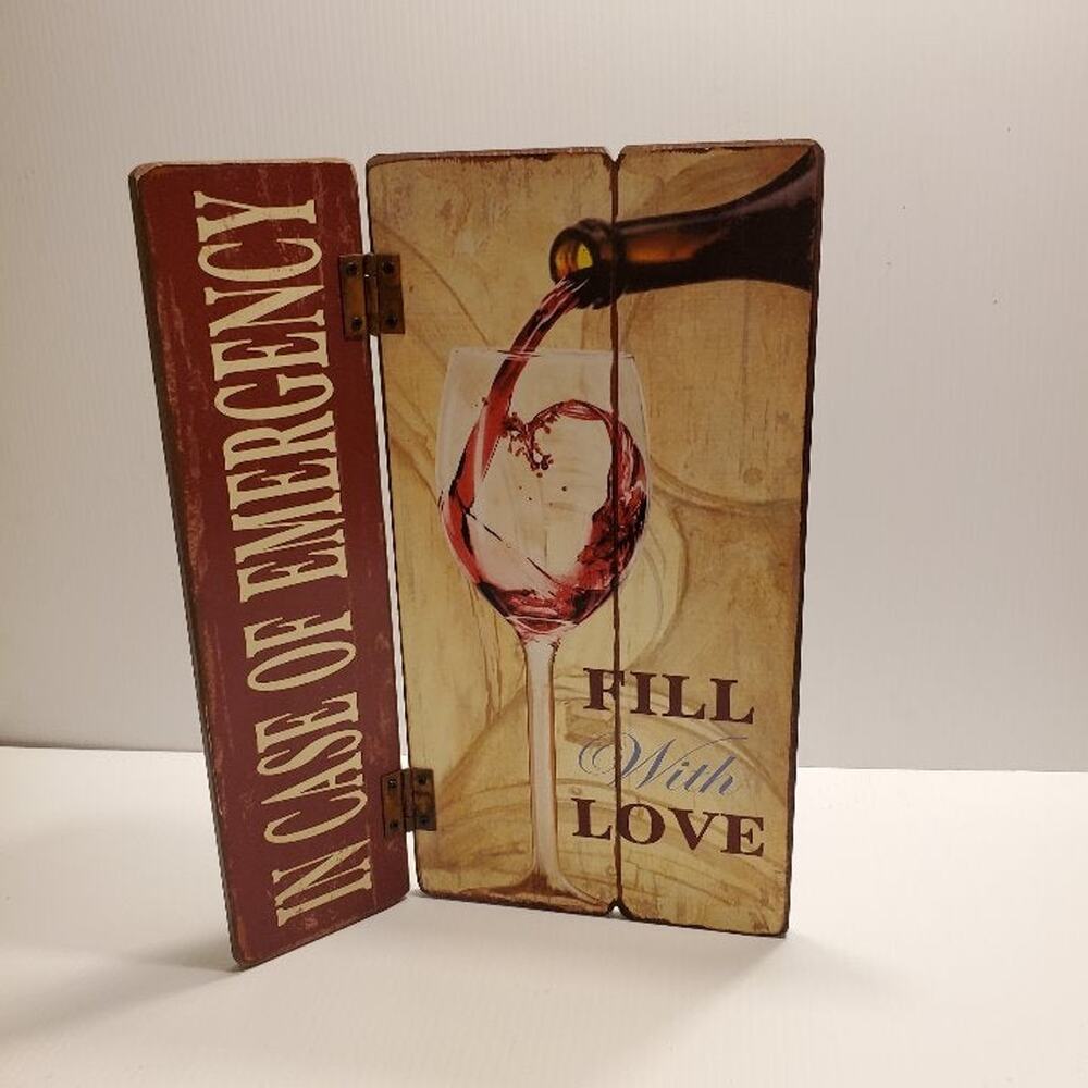 In case of emergency fill with love sign. Foldable. Glass of wine.